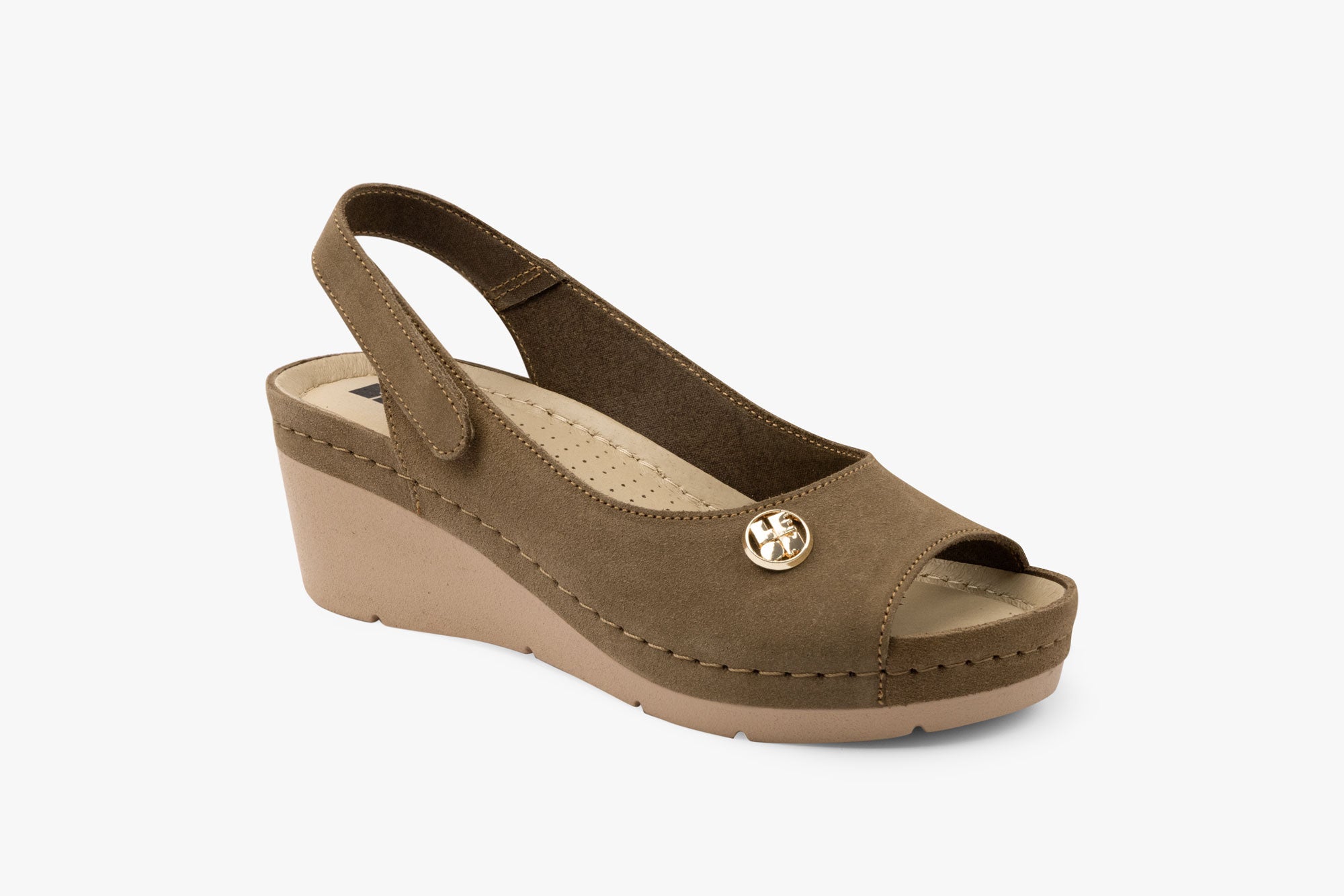 Serene dame læder kilesandal – brun