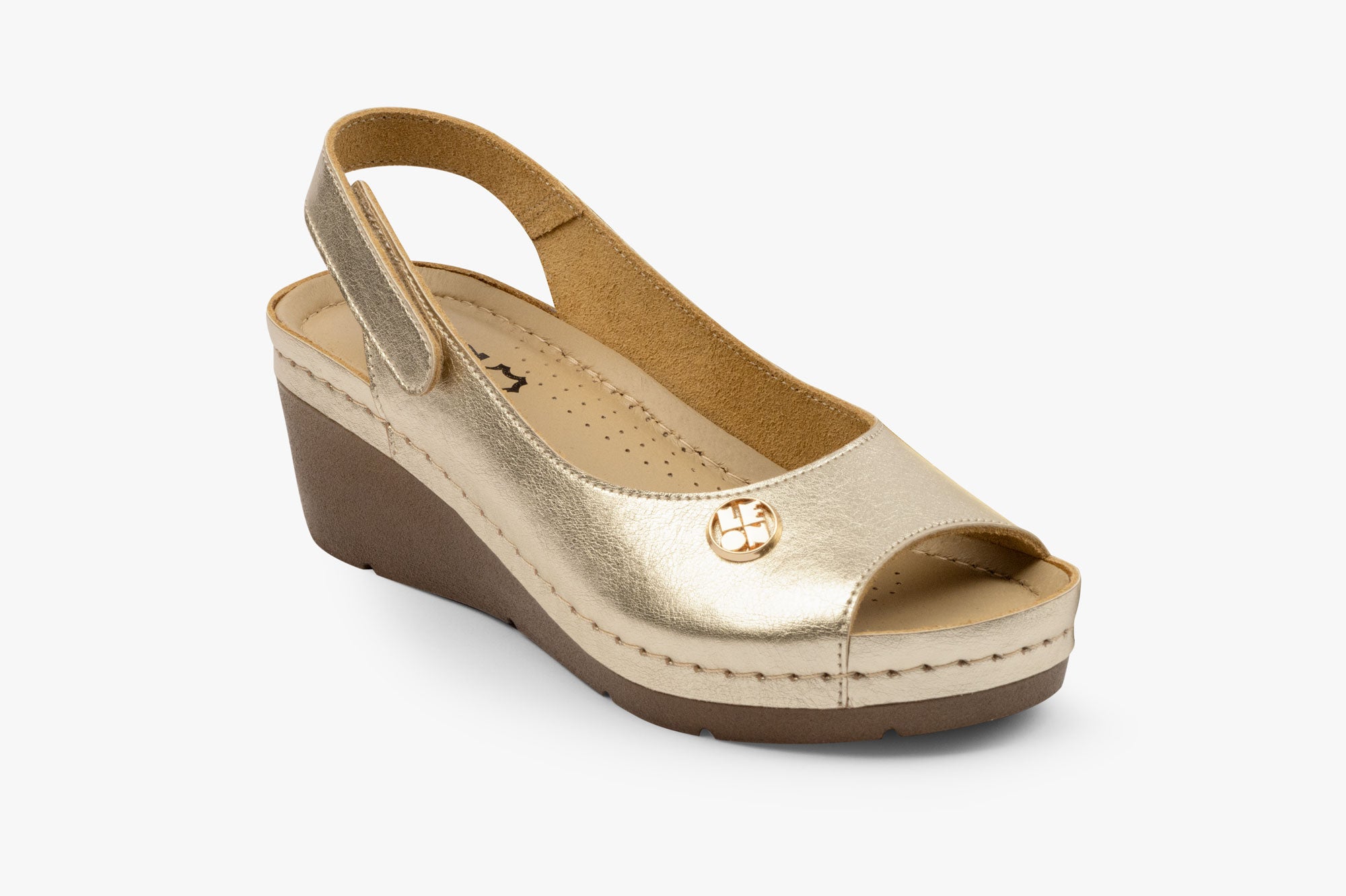 Serene dame læder kilesandal – guld