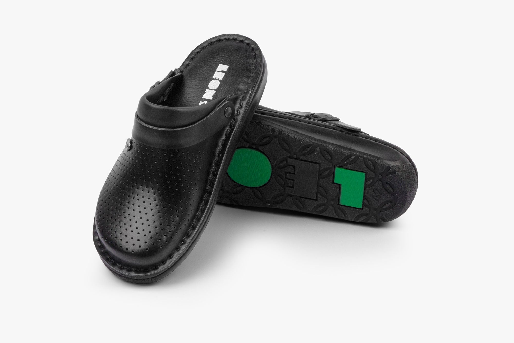 Settle herre læder clogs - sort
