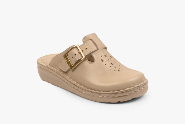 Melt dame læder clogs - beige