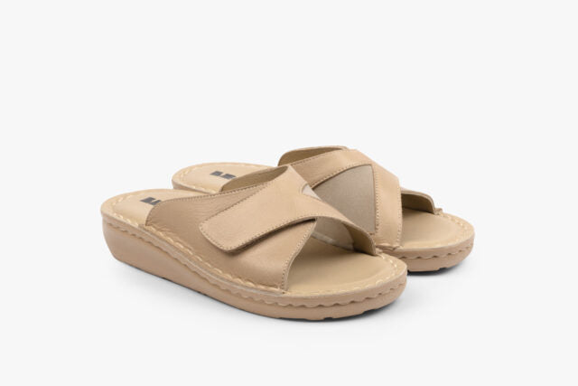 Felx dame læder sandal med fleksibel pasform – beige