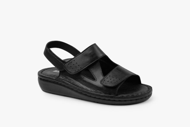 Calm dame læder sandal med fleksibel pasform – sort