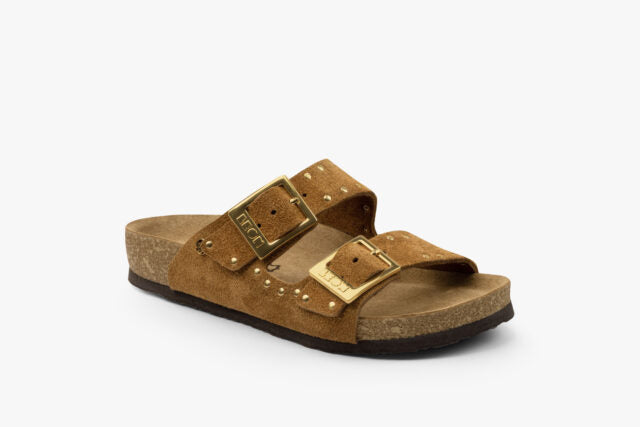 Edge dame sandal i ruskind - cognac