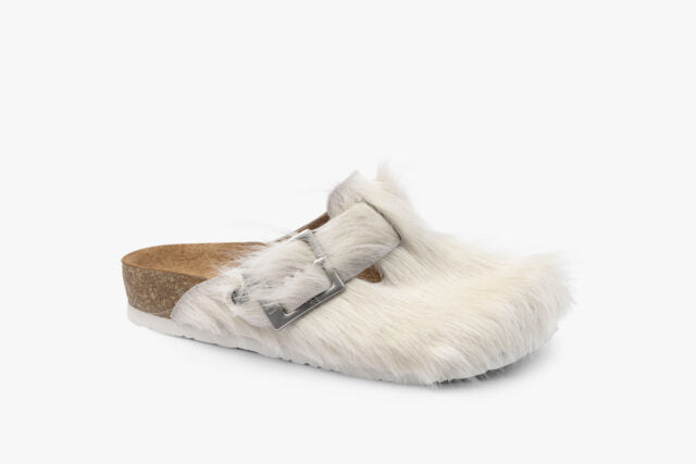 Max dame læder clogs i pels – hvid