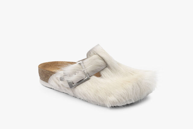 Max dame læder clogs i pels – hvid