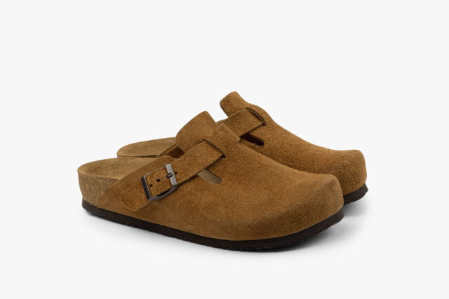 Atlas dame clogs i ruskind - cognac