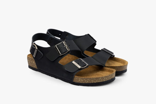 Harbor herre læder sandal med hælrem - sort