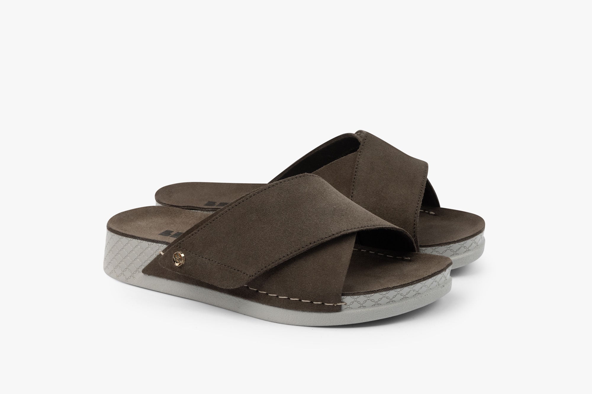 Line dame sandal i ruskind - mørk brun