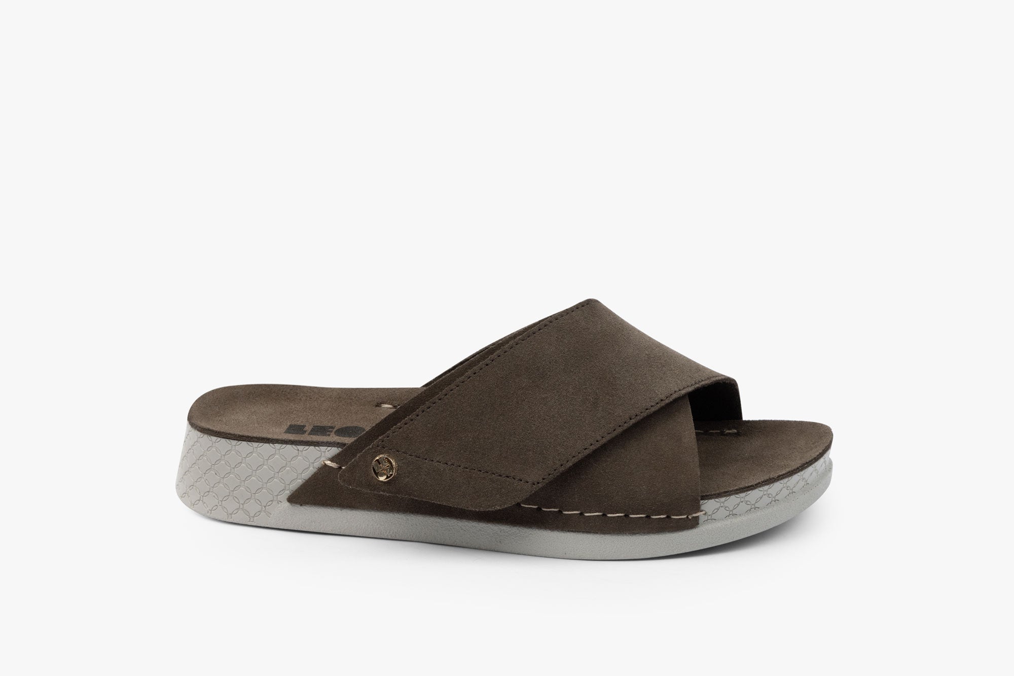 Line dame sandal i ruskind - mørk brun