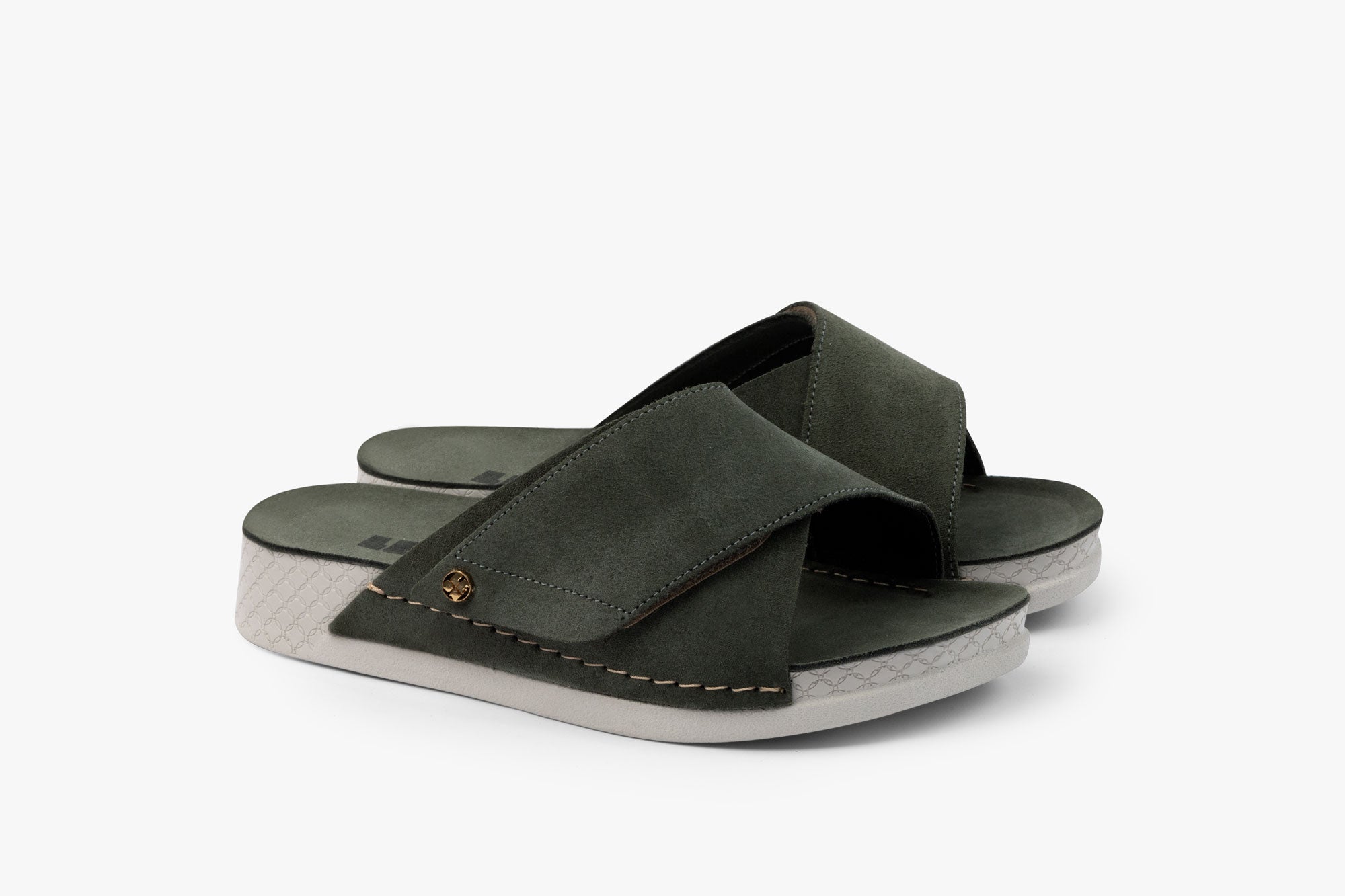 Line dame sandal i ruskind - mørkegrøn