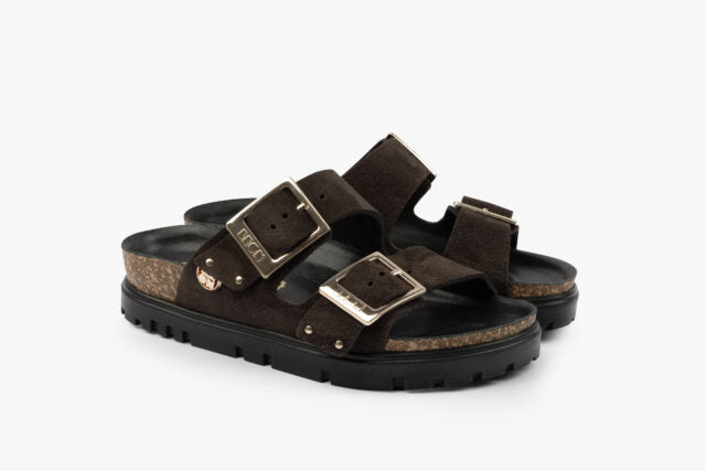 Nyssa dame sandal i ruskind - mørk brun