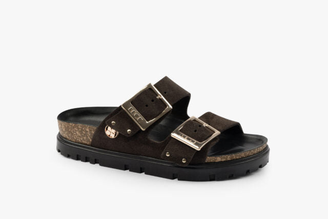 Nyssa dame sandal i ruskind - mørk brun