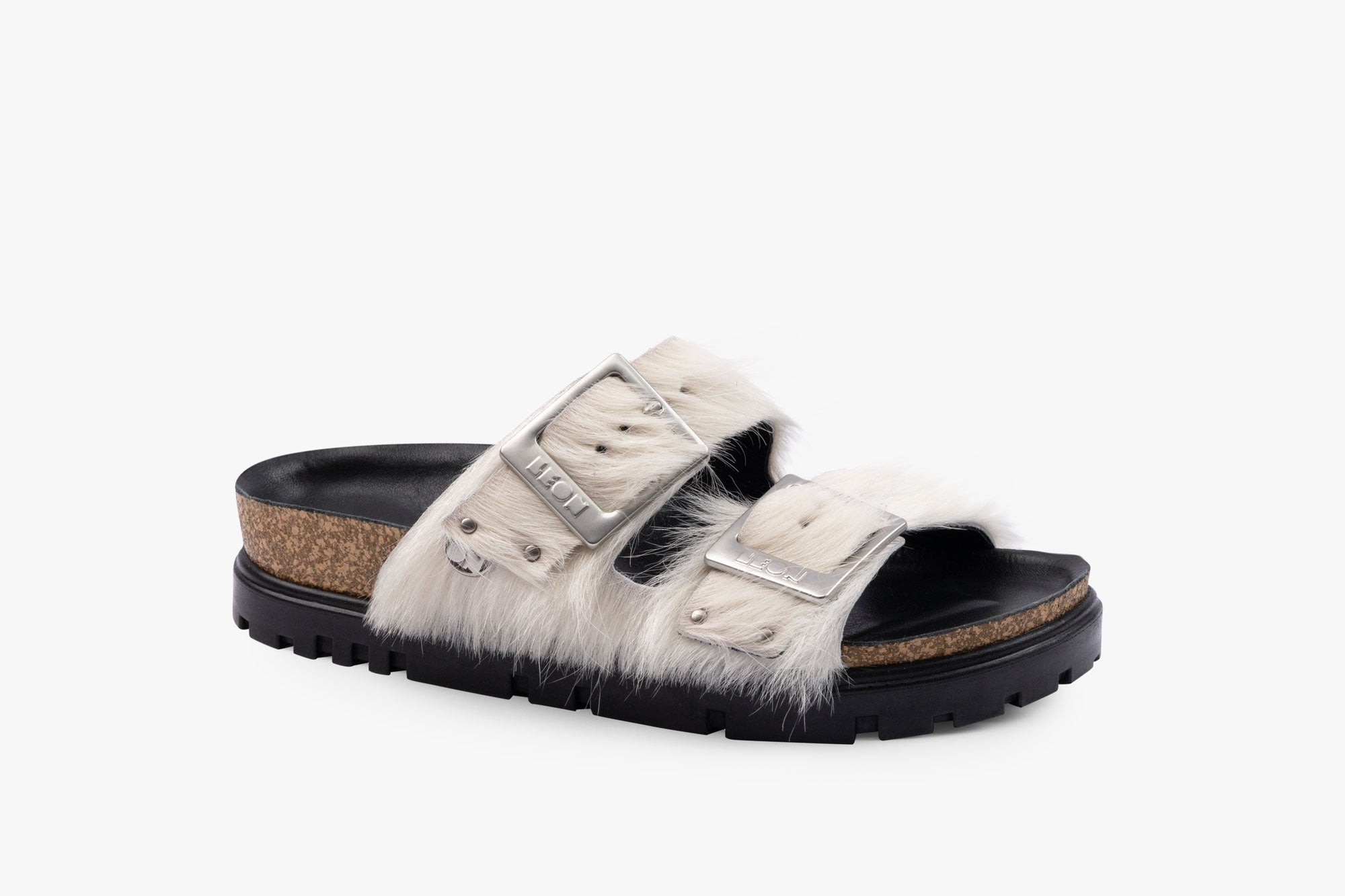 Vein dame læder sandal i pels - hvid