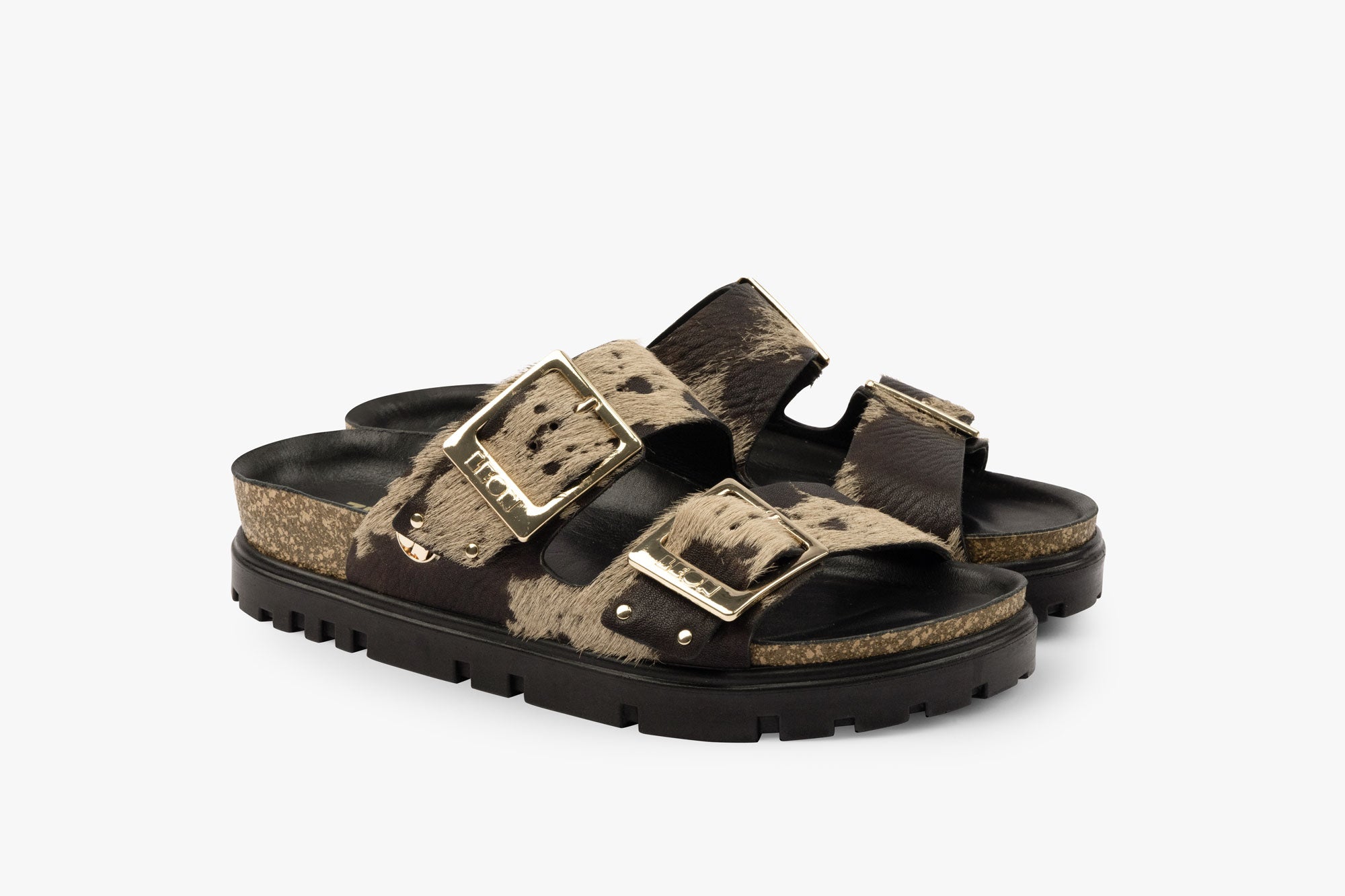 Vein dame læder sandal i pels - beige & brun