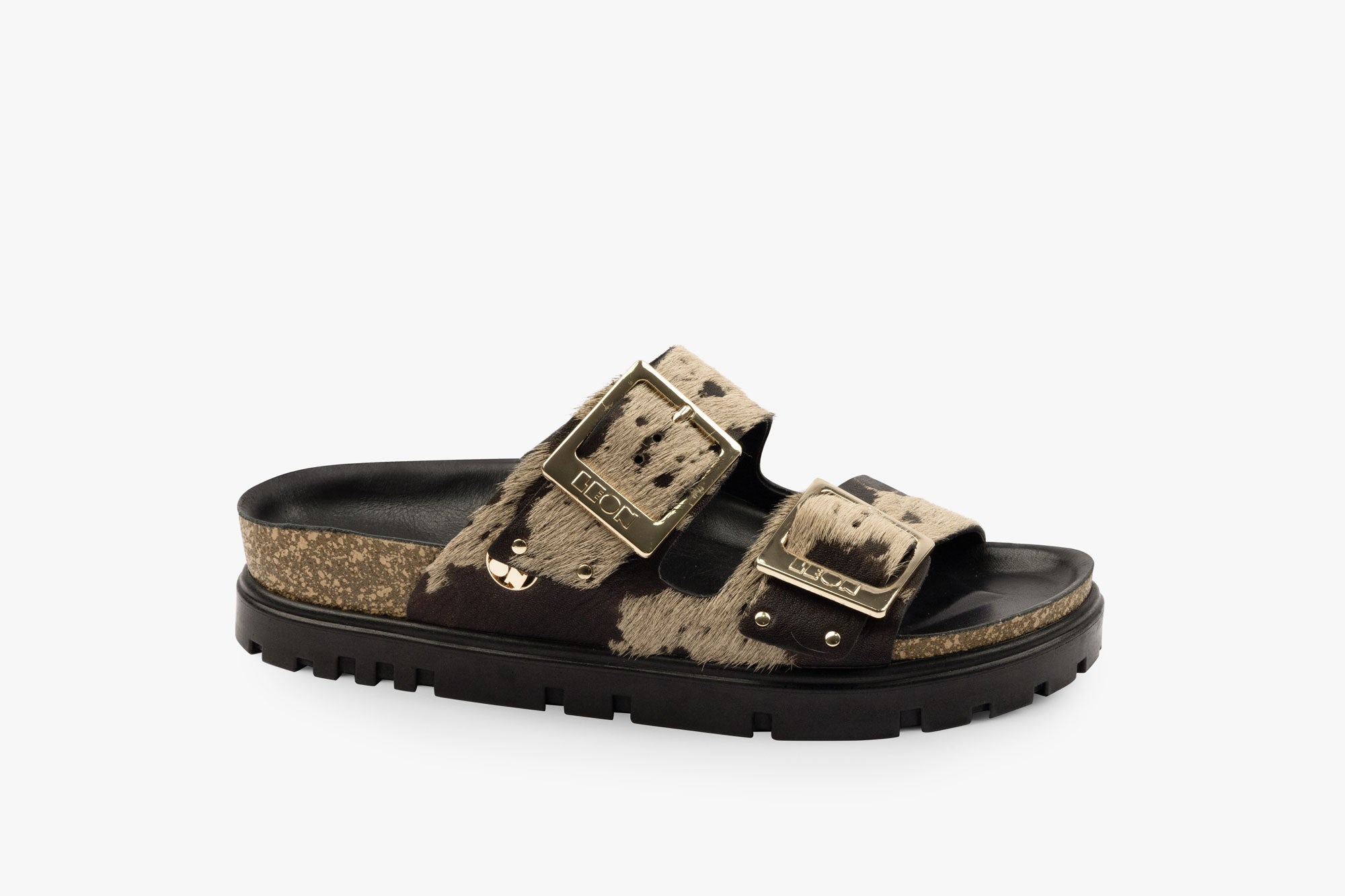 Vein dame læder sandal i pels - beige & brun