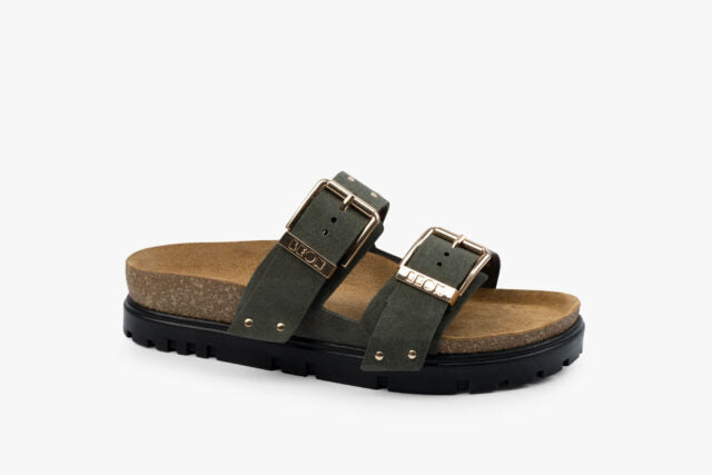Anchor dame sandal i ruskind - mørkegrøn