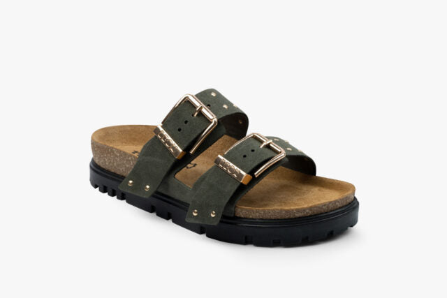 Anchor dame sandal i ruskind - mørkegrøn