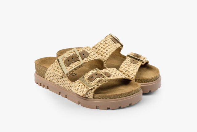 Strate dame sandal i læderflet - beige