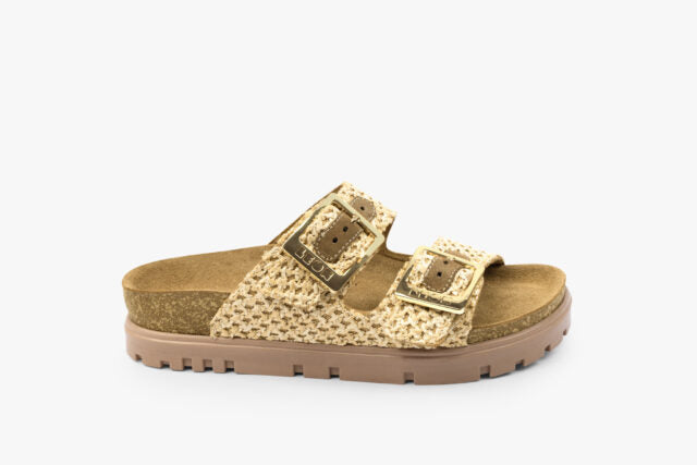 Strate dame sandal i læderflet - beige