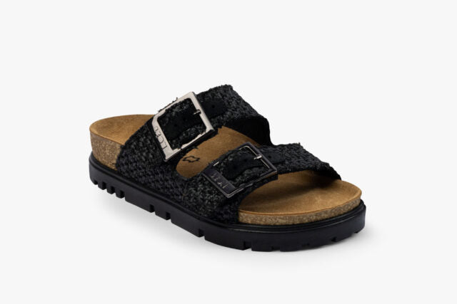 Strate dame sandal i læderflet - sort