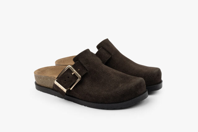 Aegis dame clogs i  ruskind - mørk brun
