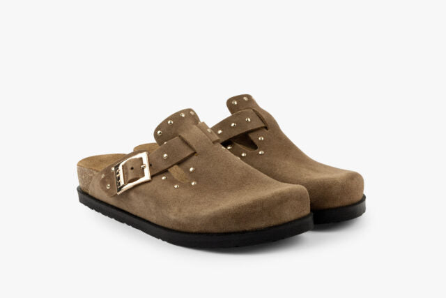 Pillar dame clogs i ruskind - brun