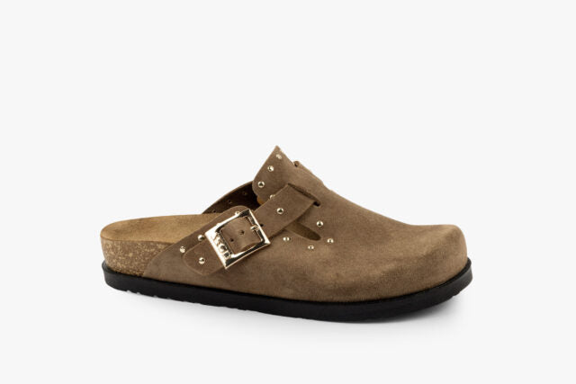 Pillar dame clogs i ruskind - brun