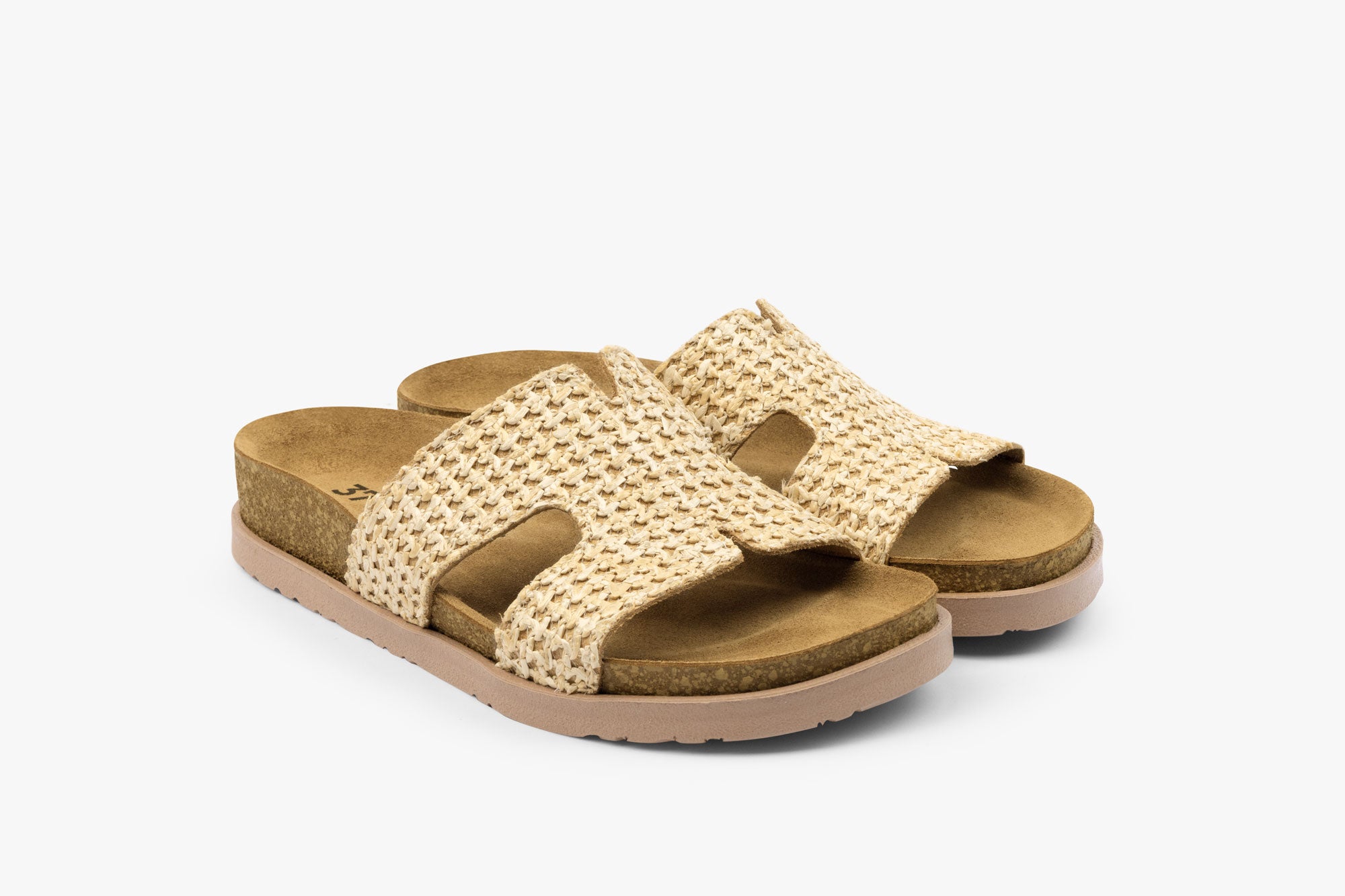 Plain dame sandal i læderflet - beige