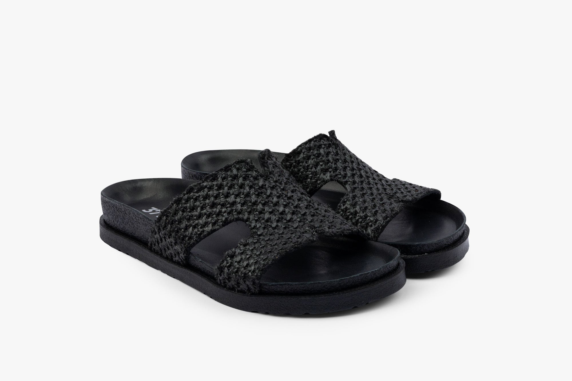 Plain dame sandal i læderflet - sort