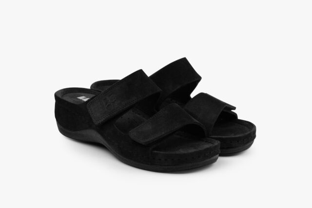 Moss dame sandal i ruskind - sort
