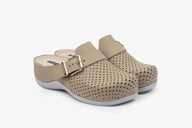 Pure dame læder clogs - beige