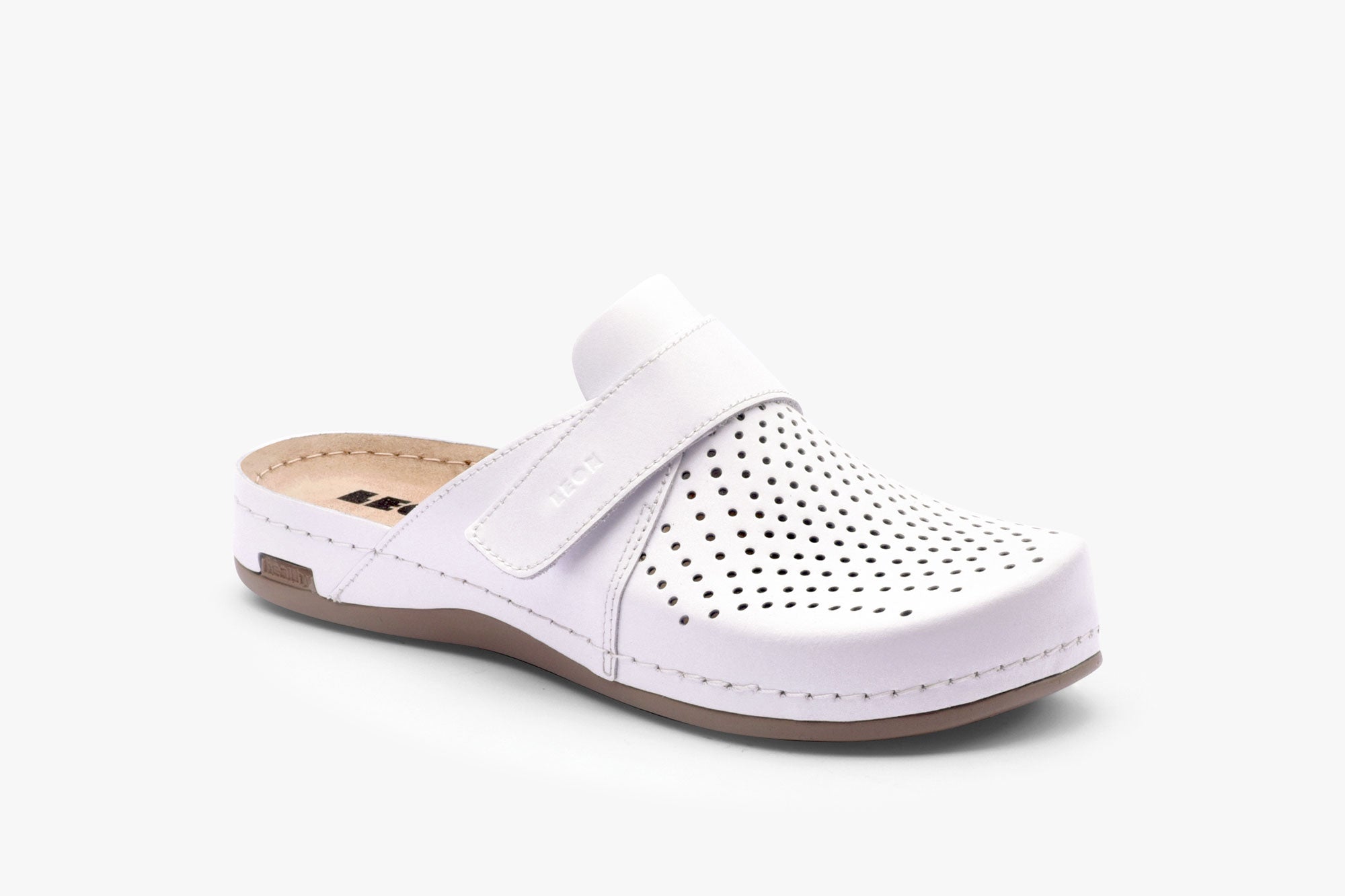 Leona Bakkar dame læder clogs -  hvid