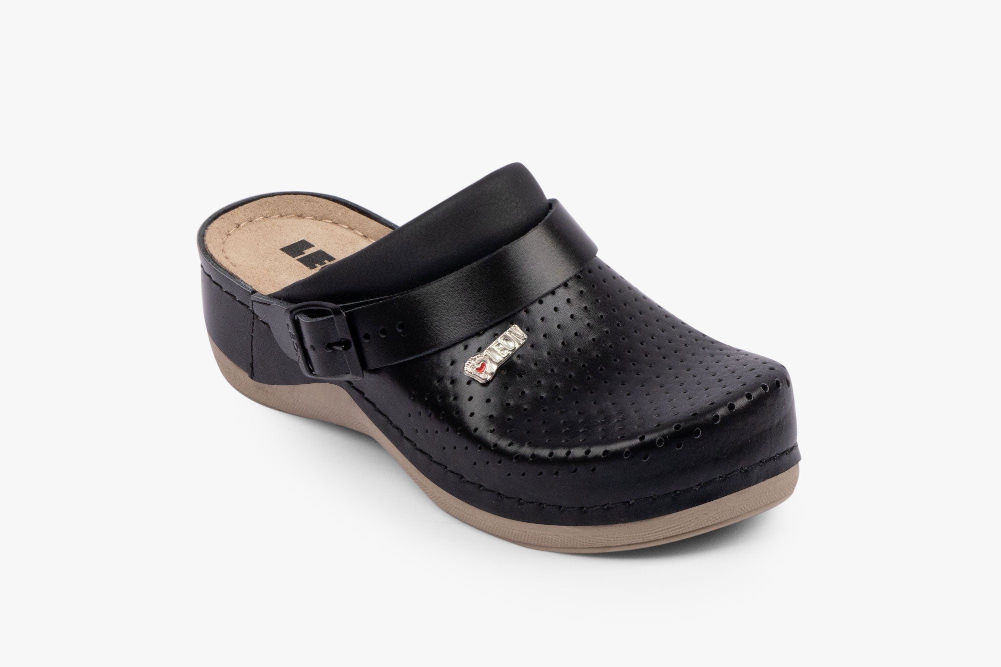 Komfortable dame læder clogs - sort