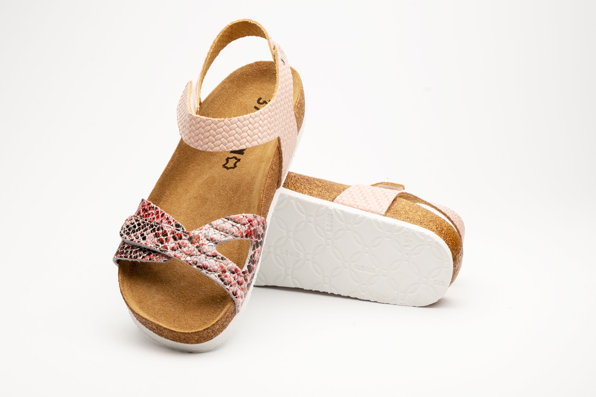 Helen dame læder sandaler - pink slangeskindsmønstret