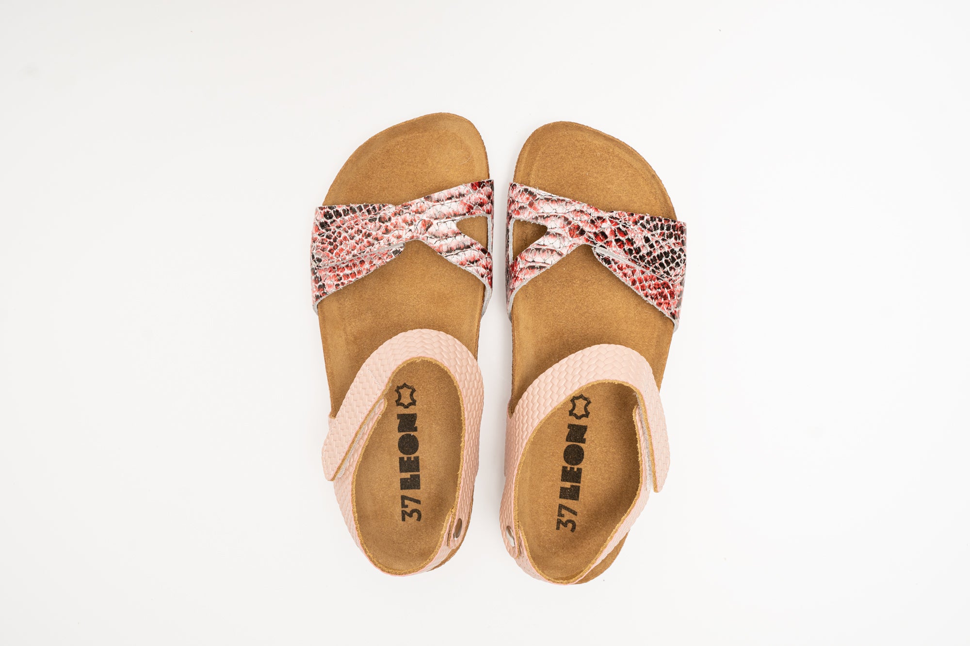 Helen dame læder sandaler - pink slangeskindsmønstret