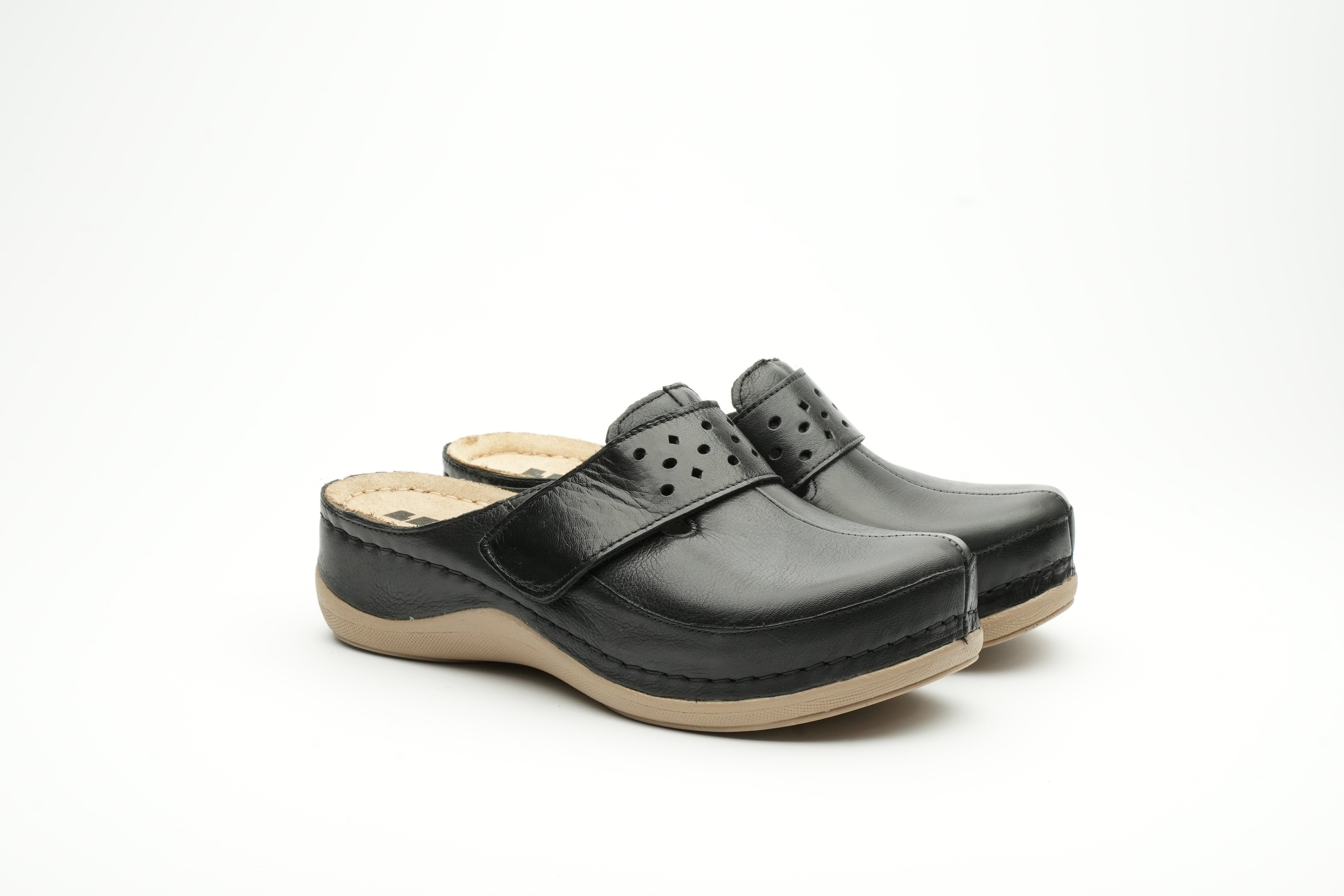 Lara dame læder clogs - sort