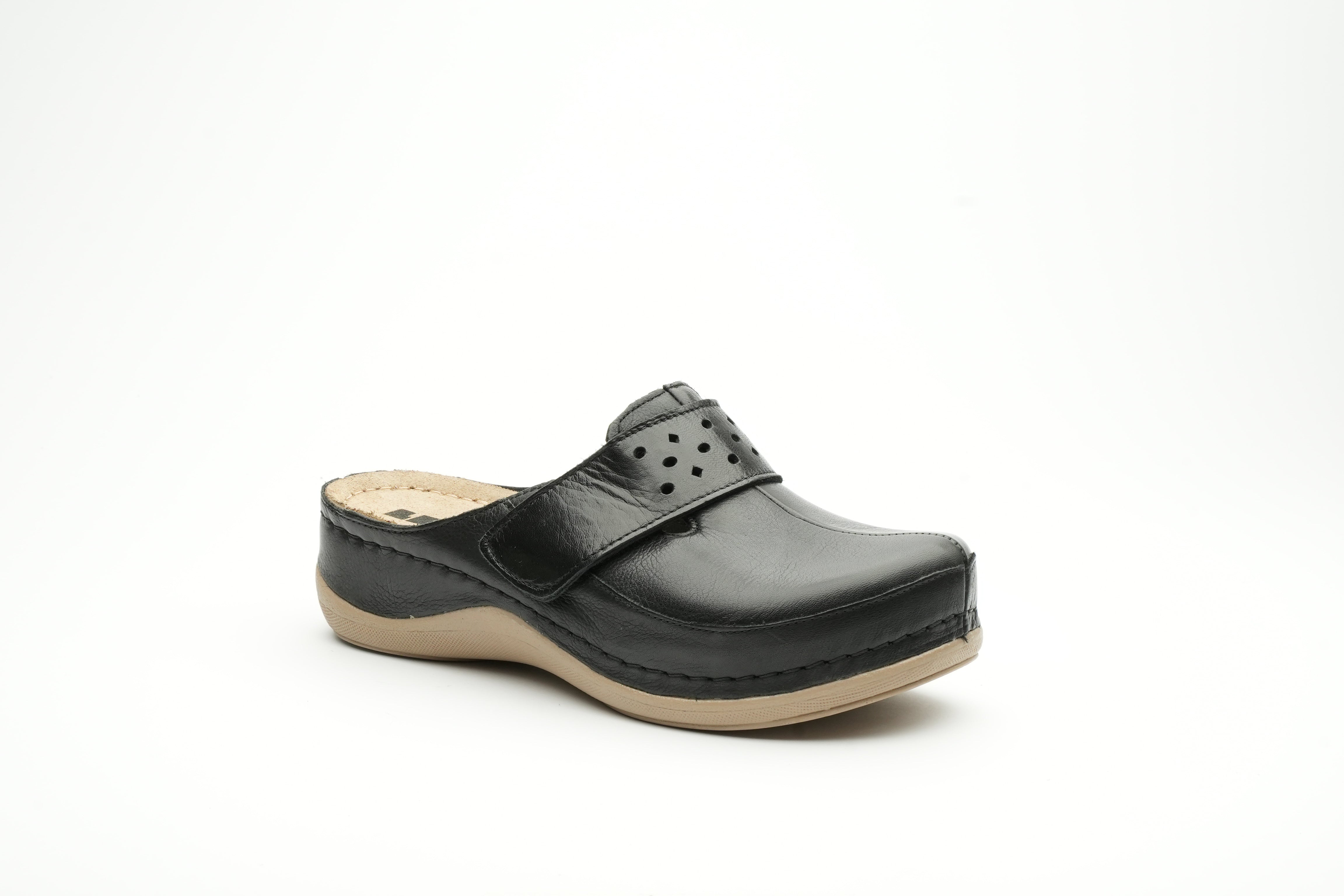 Lara dame læder clogs - sort