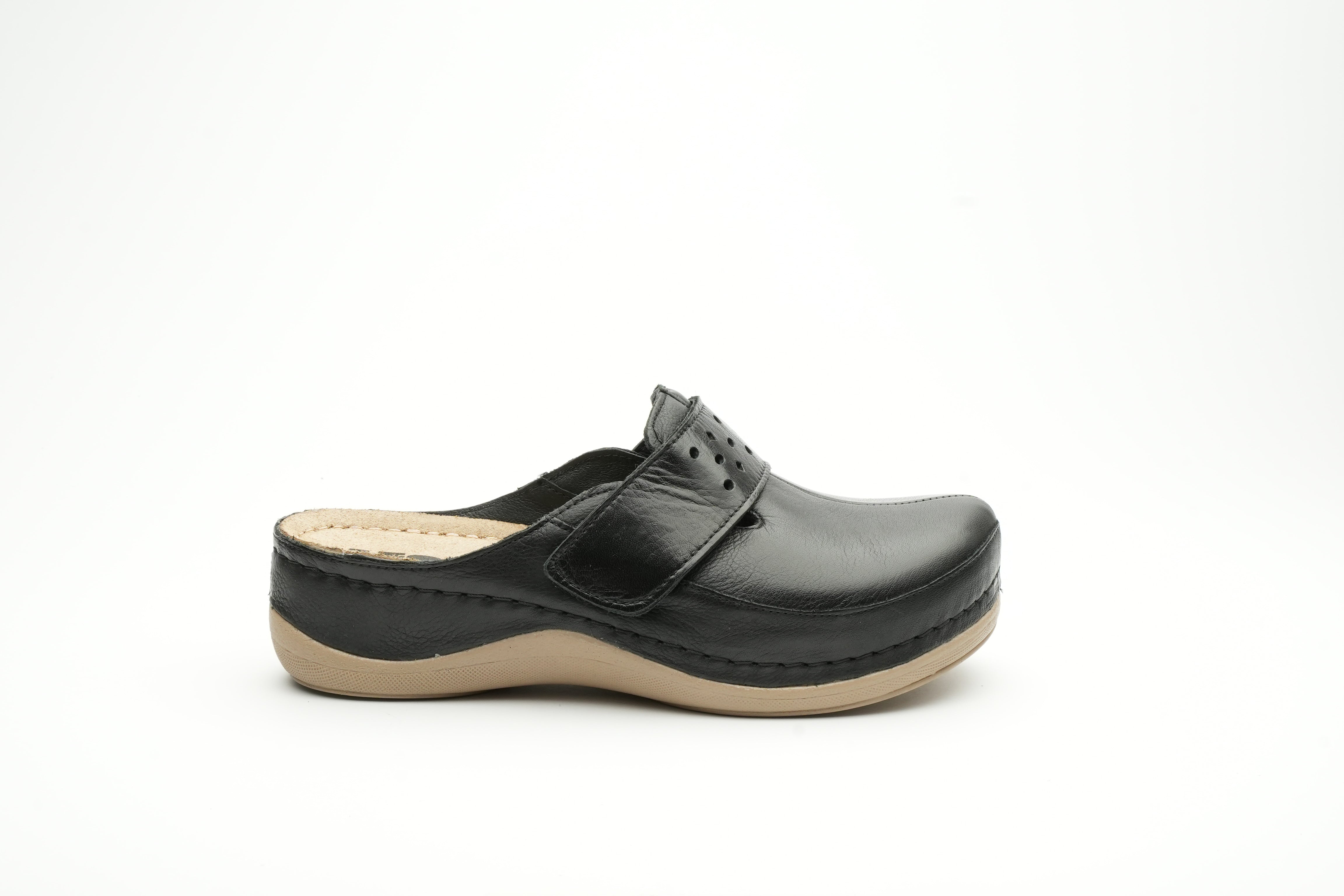 Lara dame læder clogs - sort