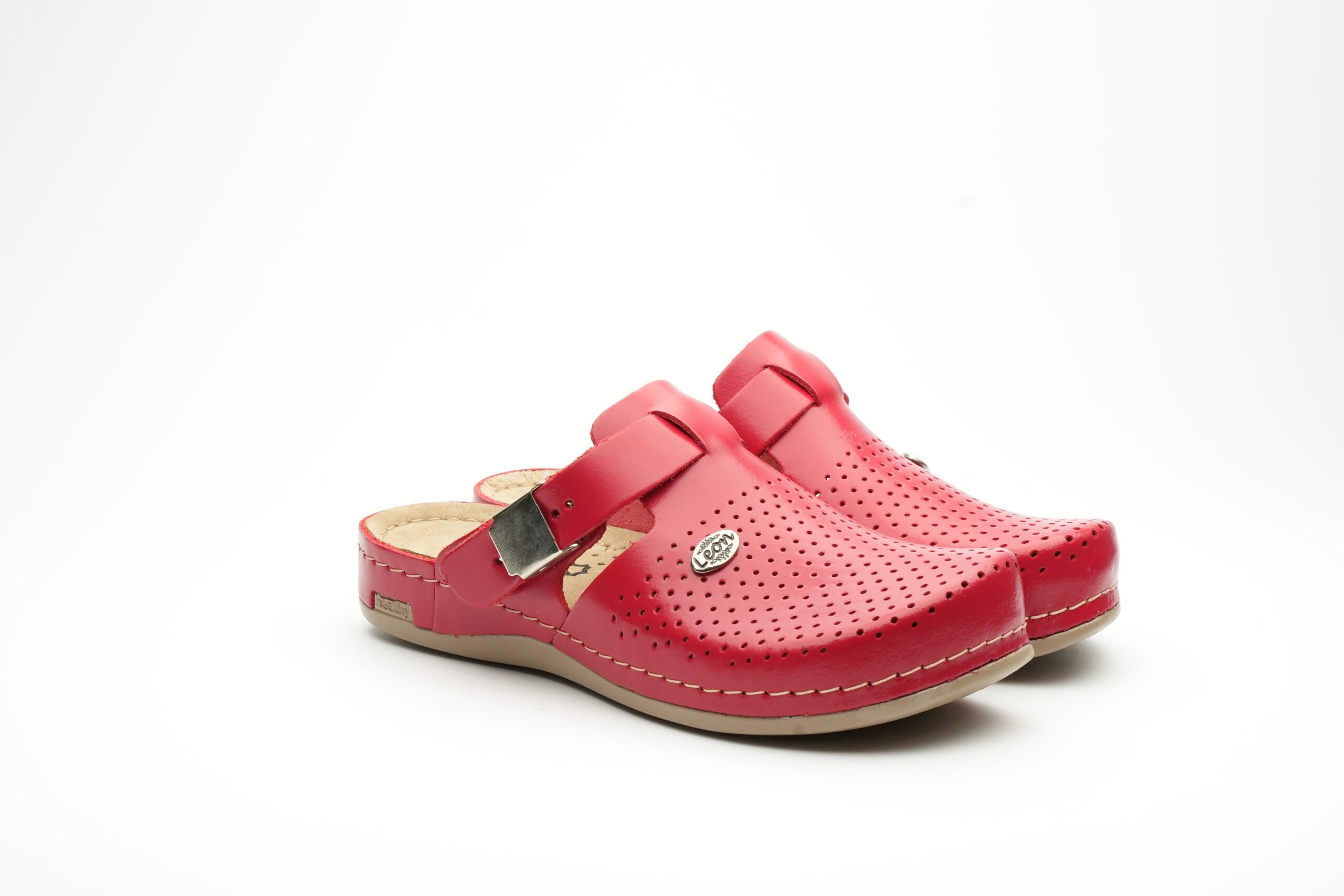 Leona - Dame Læder Clogs - Rød