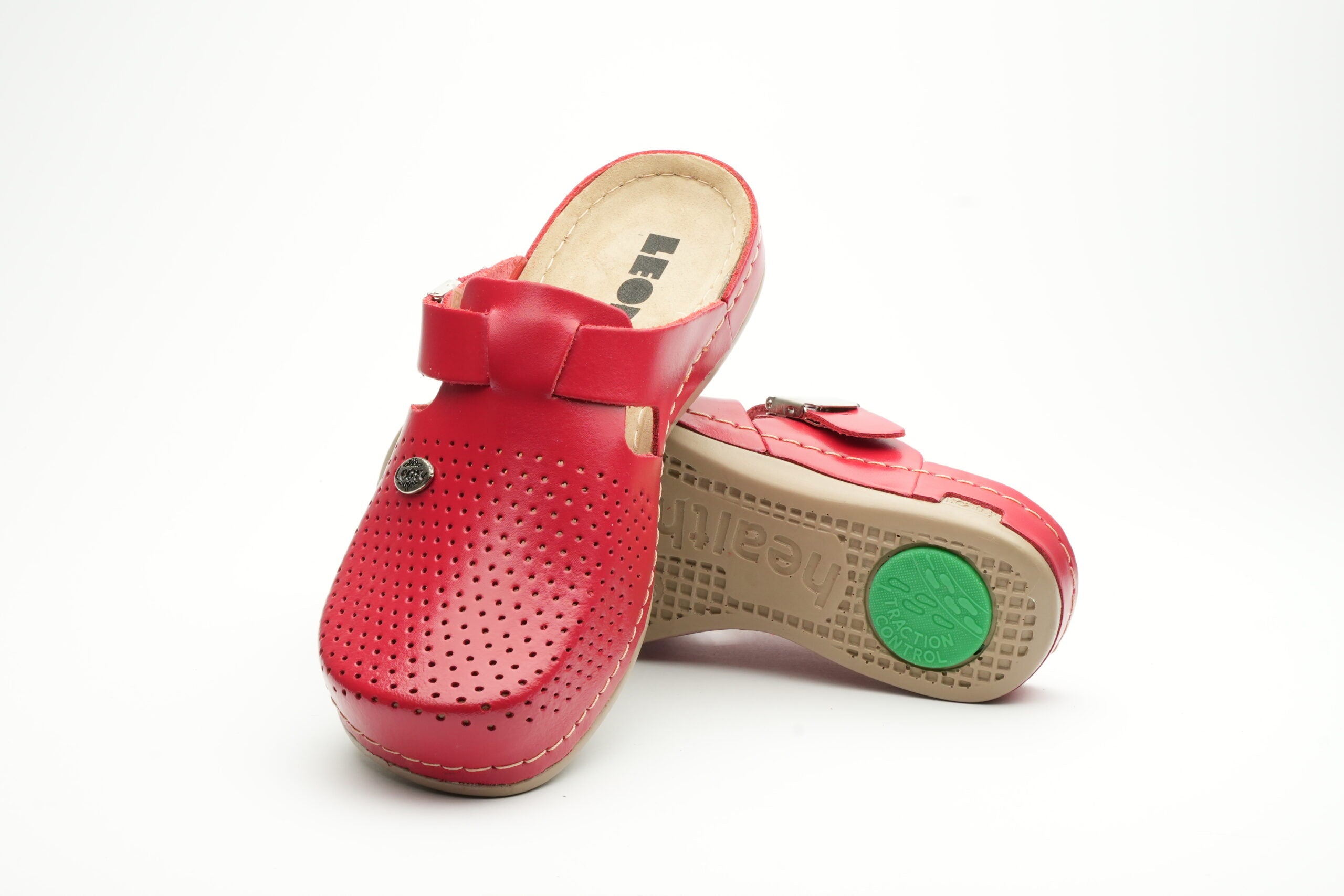 Leona - Dame Læder Clogs - Rød