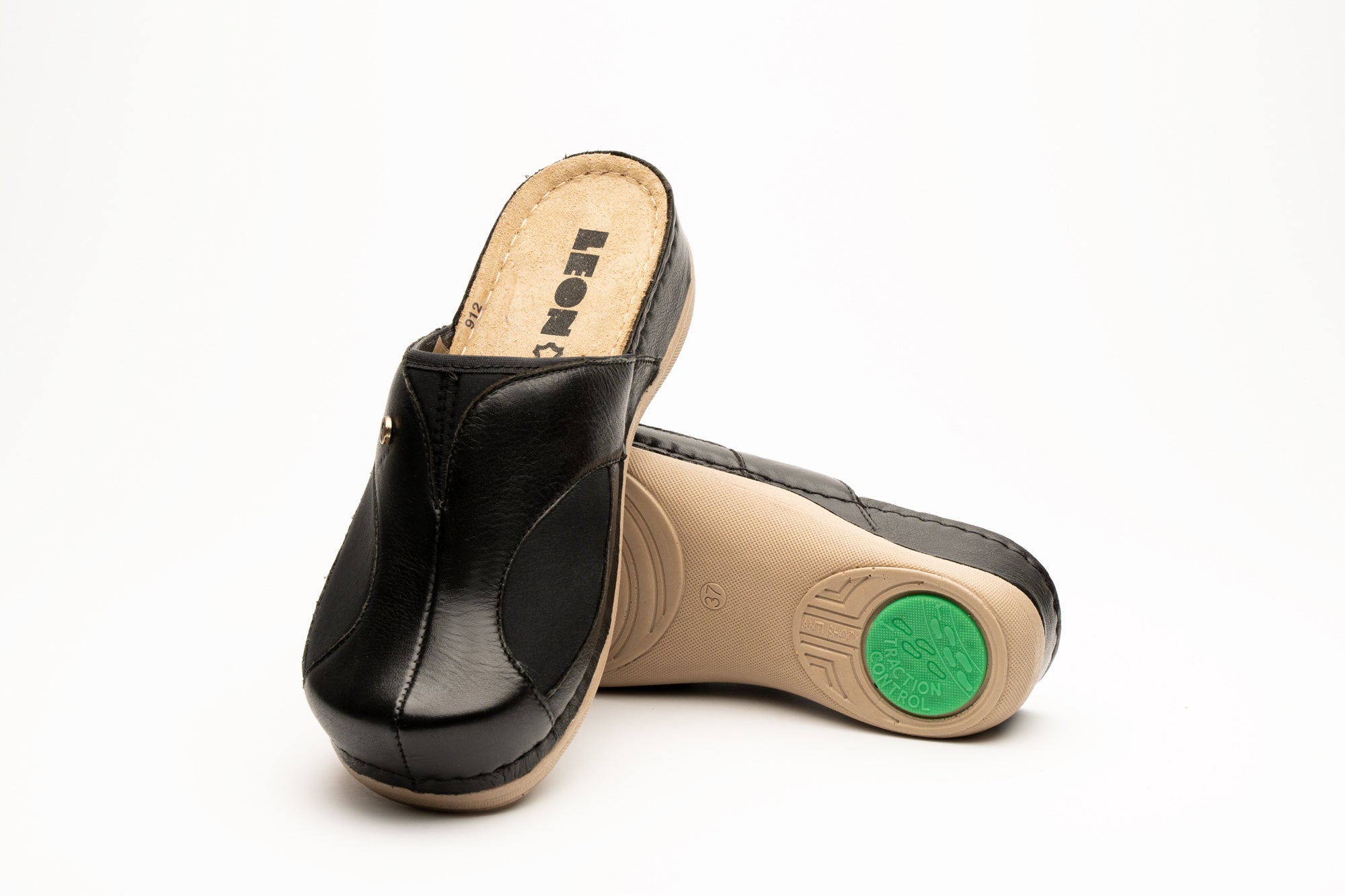 Aria - Dame Læder Clogs - Sort