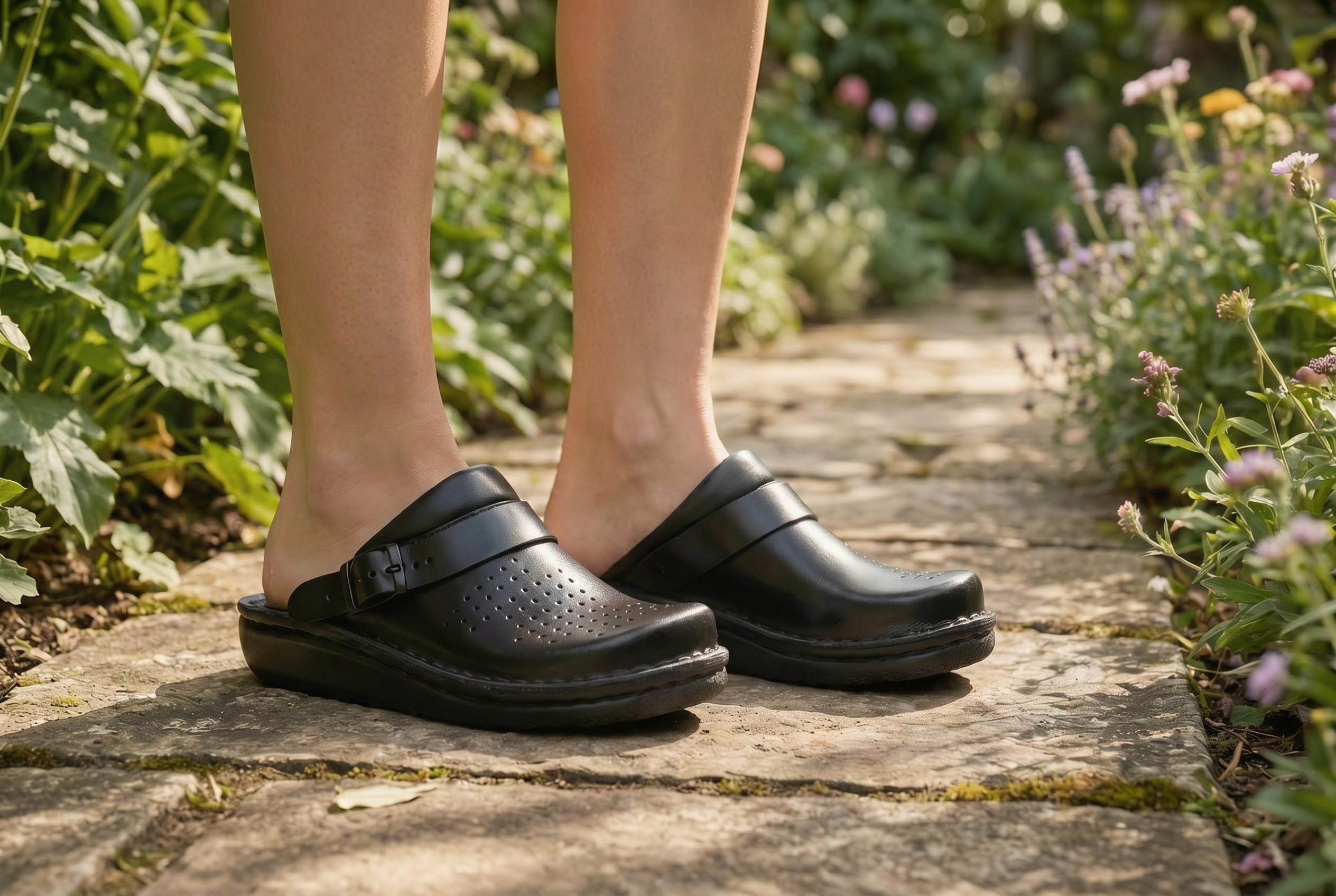 Settle dame læder clogs - sort