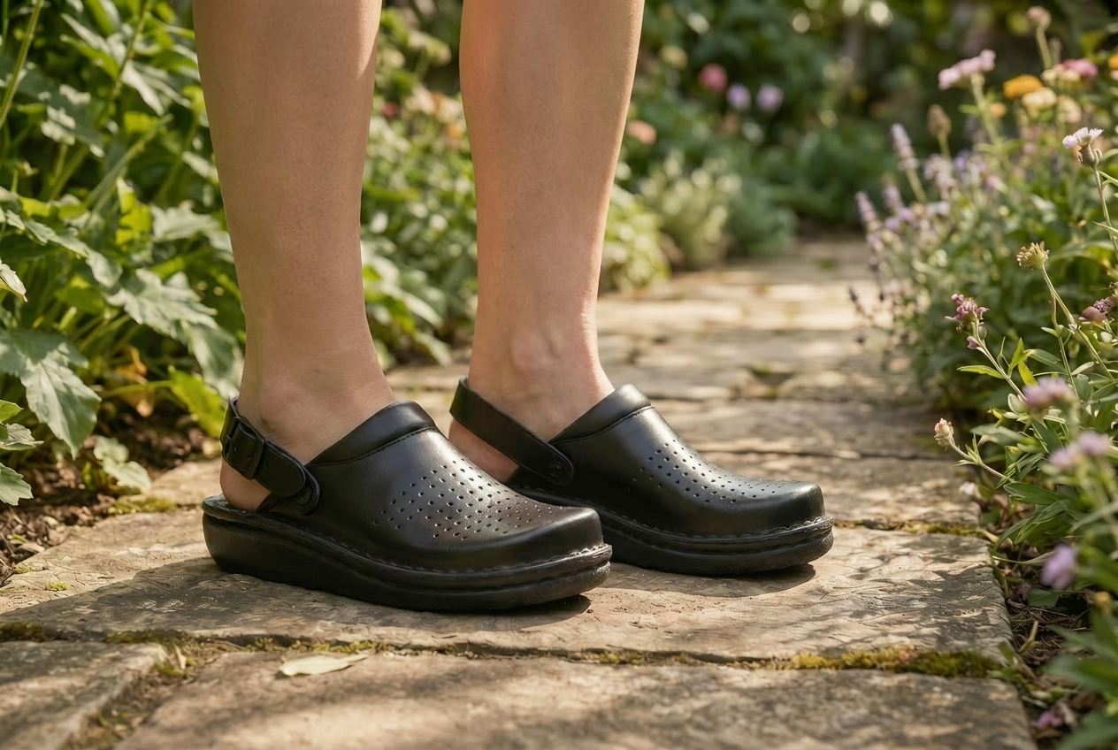 Settle dame læder clogs - sort