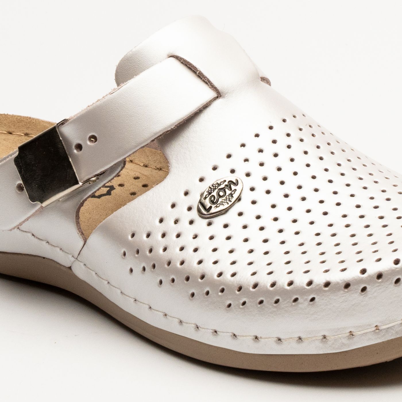 Leona - Dame Læder Clogs med Justerbar Rem - Perlemor