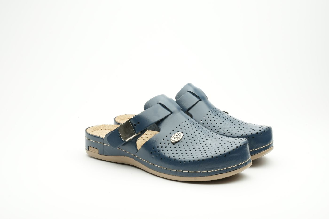 Leona - Dame Læder Clogs - Mørkeblå