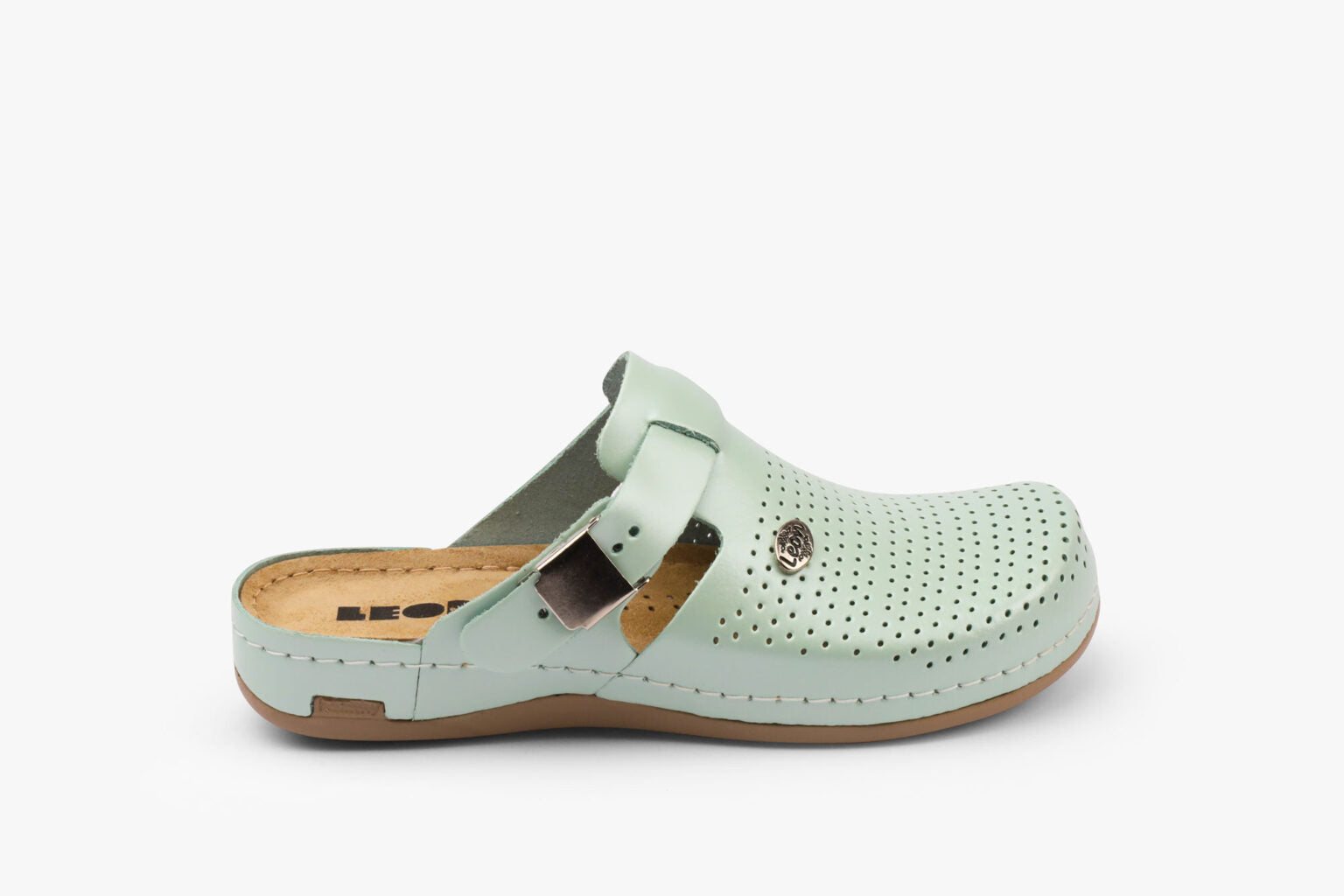 Leona - Dame Læder Clogs - Perlemorsgrøn
